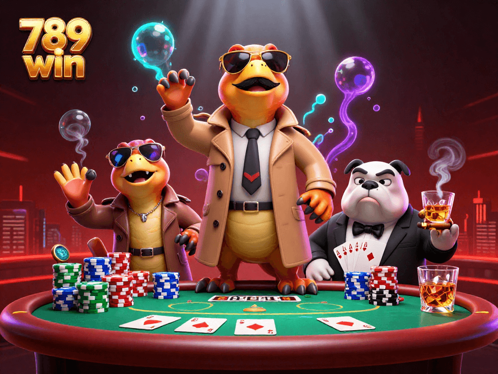 Join the fun at 789 win as raptors blend in at the casino VIP lounge, showcasing poker thrill.