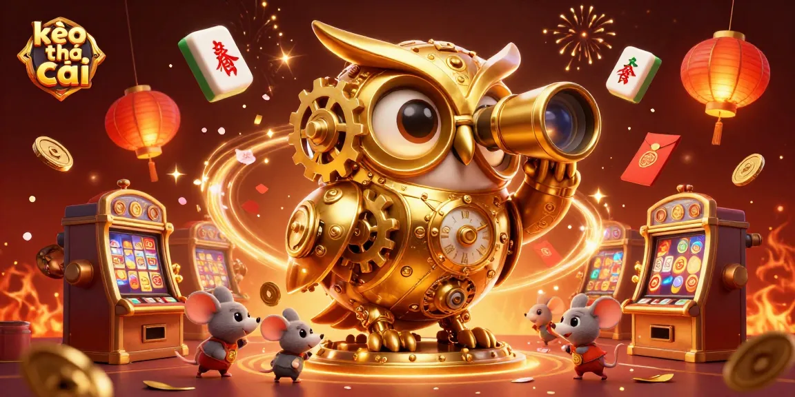 Engage with kèo nhà cái by exploring a vibrant casino scene featuring a golden owl and dynamic gaming symbols.