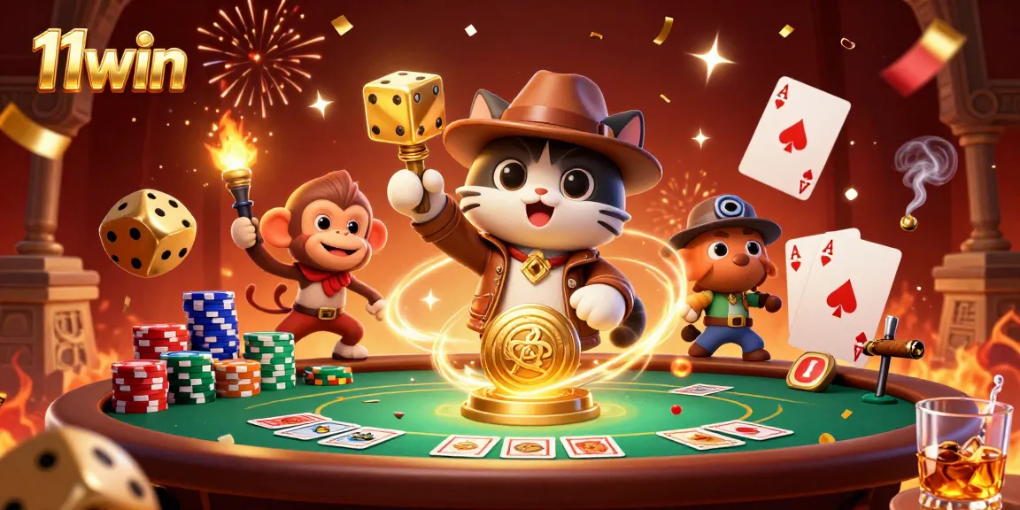 Experience thrilling action at 11win with a vibrant 3D scene of casino fun and adventure.