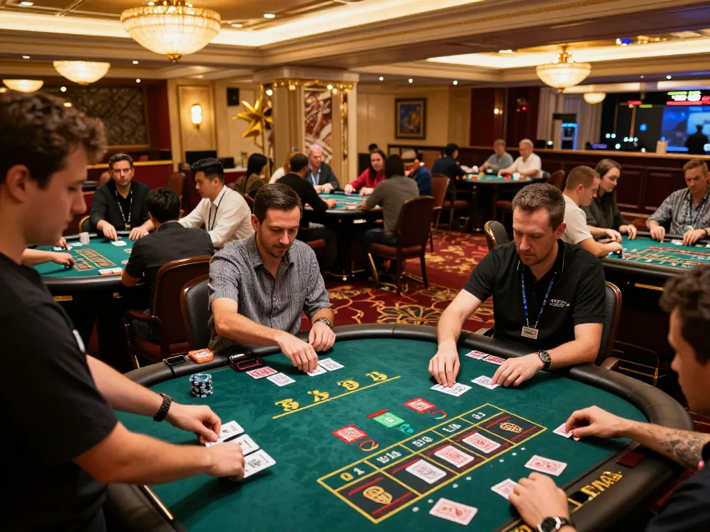 Players betting at the elegant tables at Trang chủ 6789 casino, showcasing a thrilling gambling atmosphere.