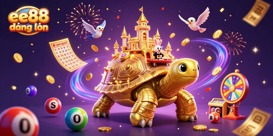 Catch the excitement of ee88 đăng nhập with a vibrant illustration of a golden tortoise casino featuring a rabbit dealer!