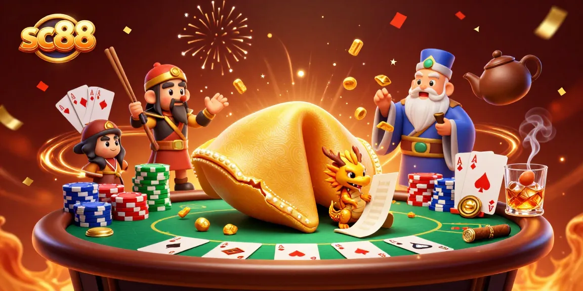 Play exciting casino games at sc88 with a magical golden fortune cookie scene.