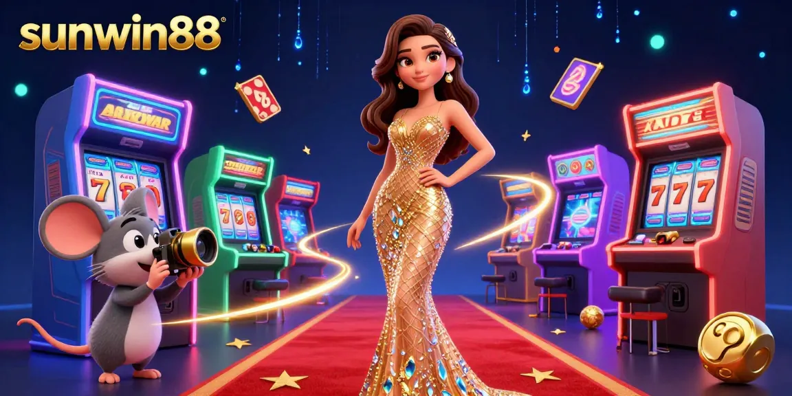 Engage in thrilling gameplay at sunwin88 with vibrant slot reels and a captivating character scene.