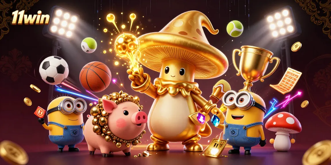 Join the action with 11win: A vibrant casino scene showcasing magical treasures and sports excitement!