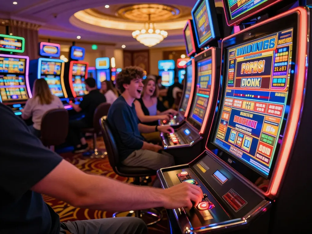 Players enjoying thrilling slot games at five88bc casino with vibrant lights and excitement.