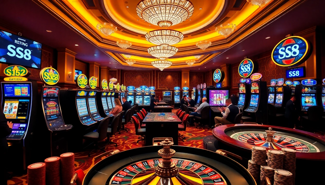 Experience the excitement at S8 Casino with vibrant slot machines and engaged players.