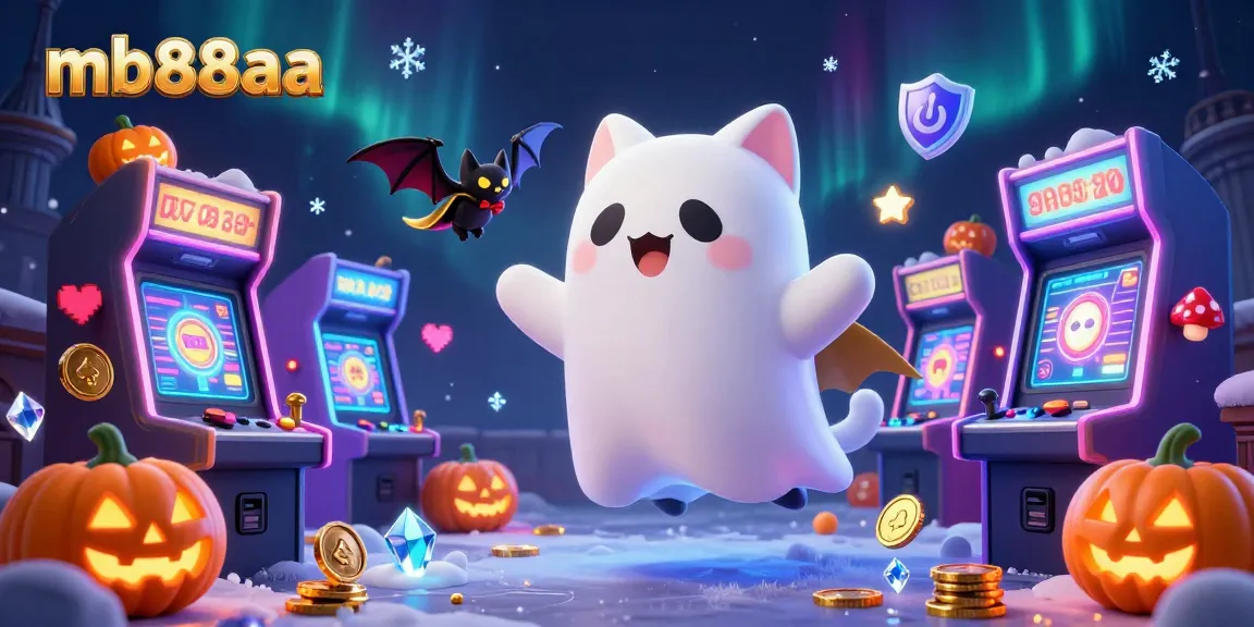 Experience thrilling gameplay at mb88aa with a ghost cat and bat in a vibrant casino scene.