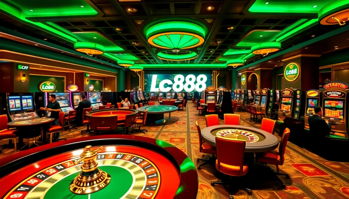 Experience thrilling gameplay at lc88's luxurious online casino with vibrant gaming tables.