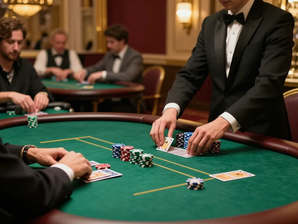 da88 players strategizing at poker table in upscale casino environment