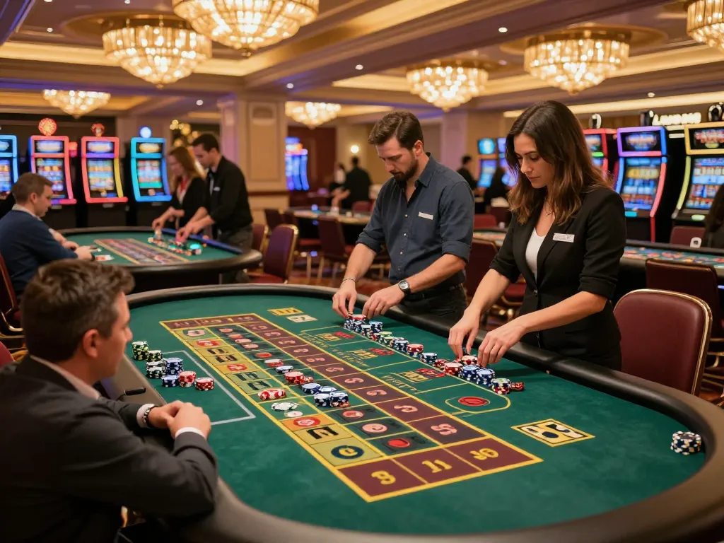 Players engaging in roulette at Lc 88 casino, vibrant atmosphere with colorful chips and warm lighting.