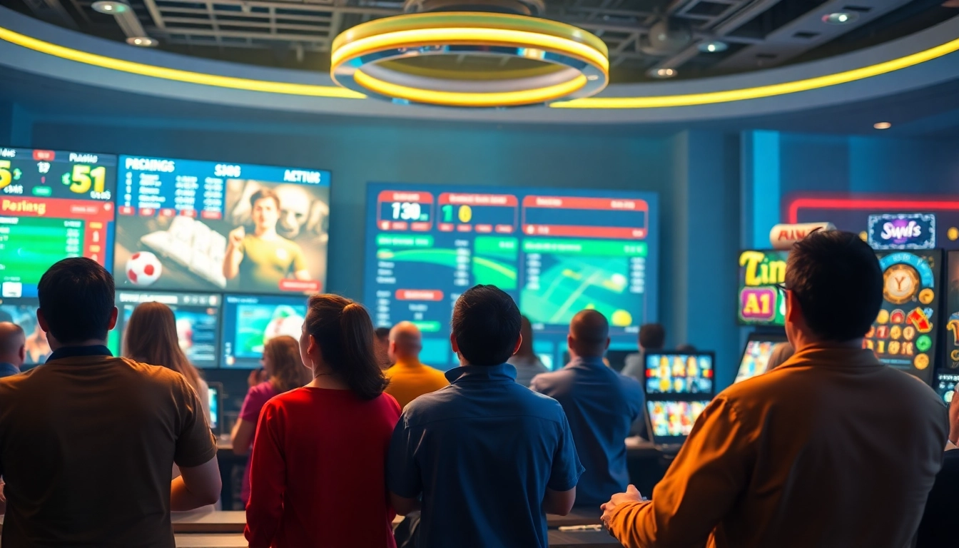 Engaging gaming scene at Nhà cái AE888 showcasing diverse players enjoying online betting activities.