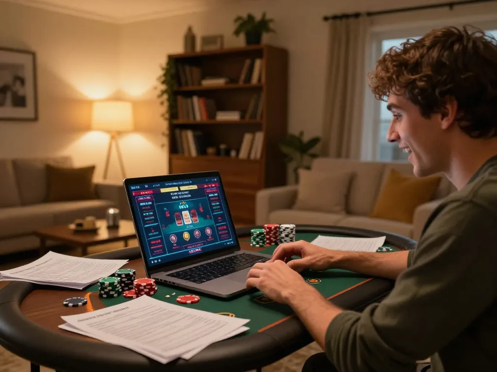 Player engaging in online gaming at home with lc88 interface visible on laptop screen.