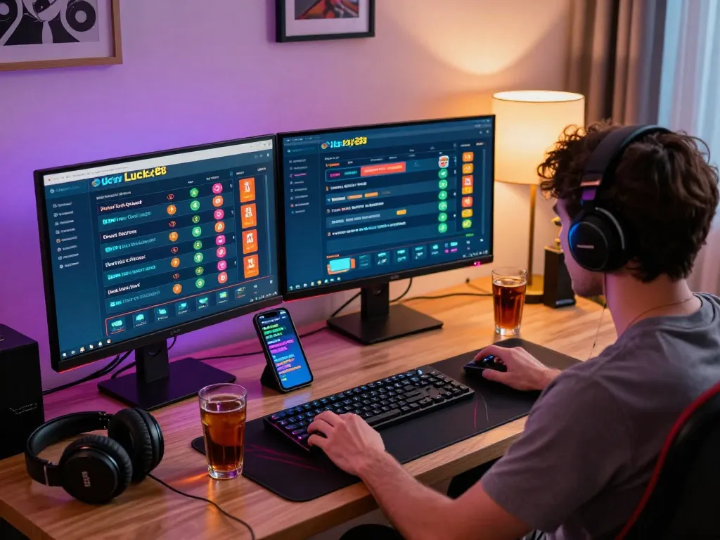 Online gaming experience at https://lucky88.tips/ with player focused on betting interface and gaming technology.