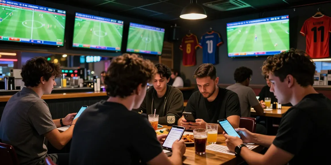 Fans engaged in ty le keo betting discussions in a lively sports bar atmosphere