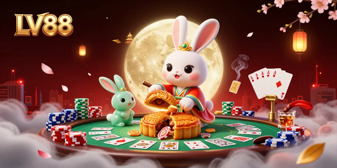 Experience thrilling gameplay at LV88 with a vibrant illustration showcasing poker elements and traditional folklore.