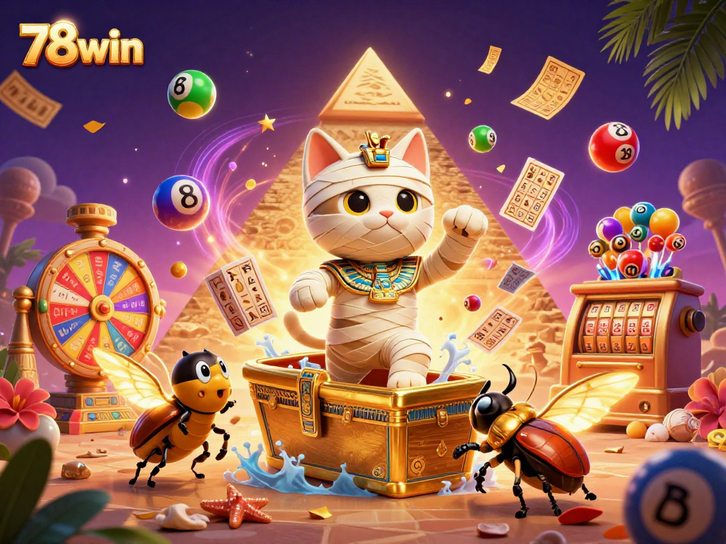 Experience thrilling moments with 78win as an Egyptian mummy cat and golden beetle dominate the casino.