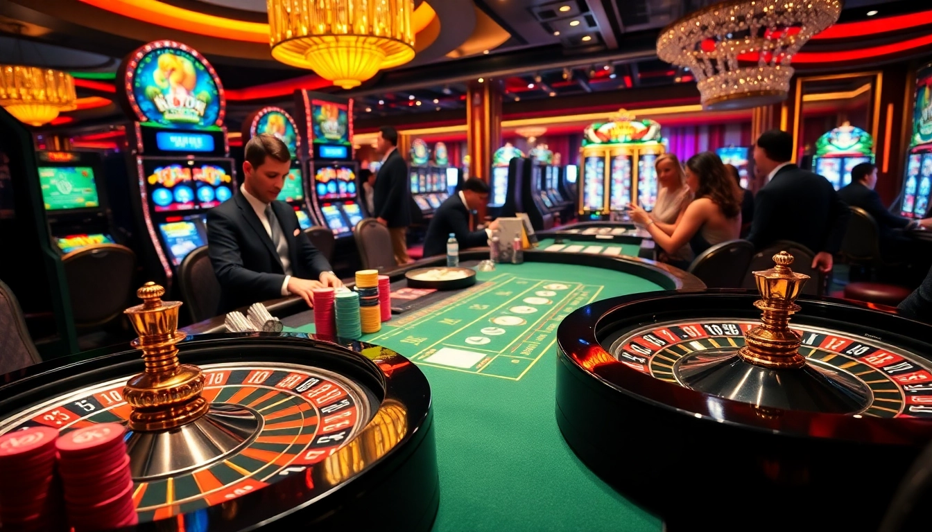 Watch players engaging in high-stakes gaming, showcasing excitement at https://8kbet17.com/ with vibrant casino elements.