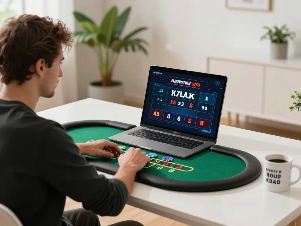 33Win luxury experience with a player engaged in live dealer blackjack at home, showcasing immersive online casino action