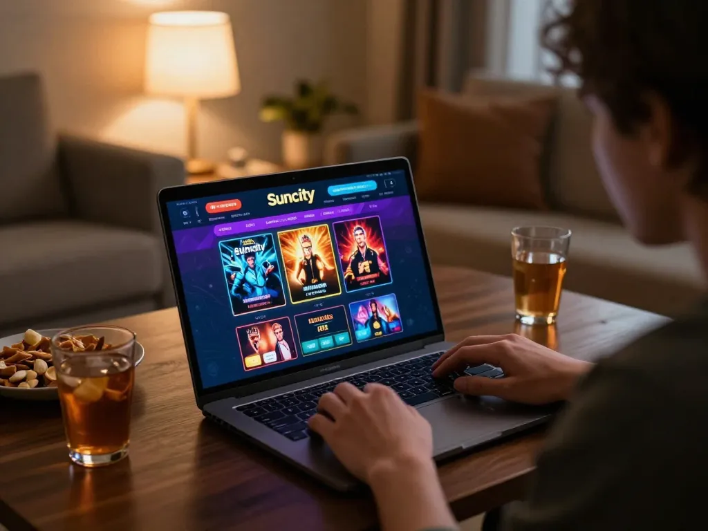 Playing exciting games at https://suncity.global/ while enjoying a cozy online casino experience at home.