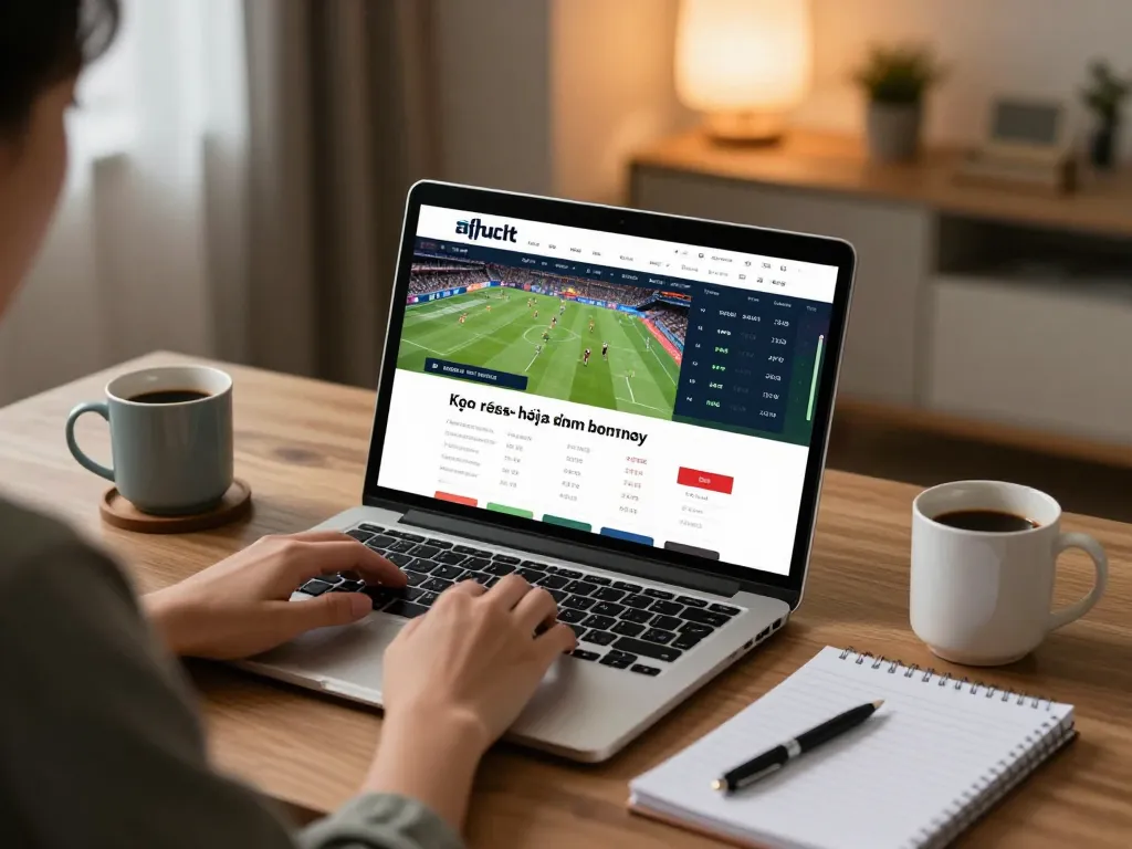 Kèo nhà cái hôm nay displayed during an online sports betting session in a cozy home office.