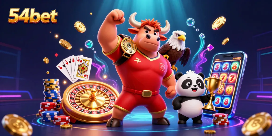 Experience thrilling gameplay with 54bet's vibrant casino illustration featuring exciting game elements.