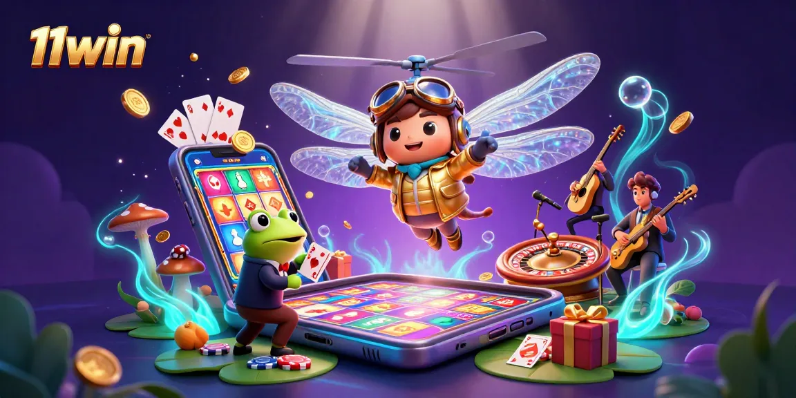Experience thrilling gaming at 11win with a dragonfly pilot and engaging casino scene.