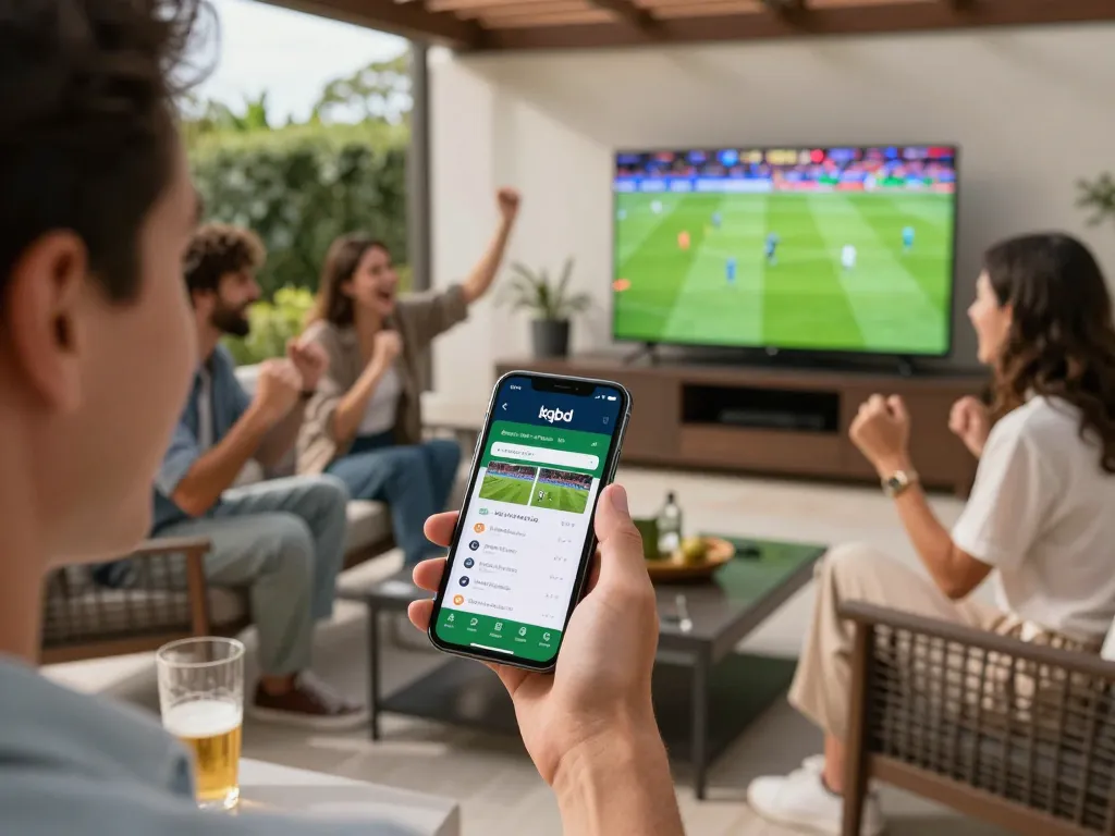 Kqbd user analyzing sports betting odds on smartphone during outdoor gathering.