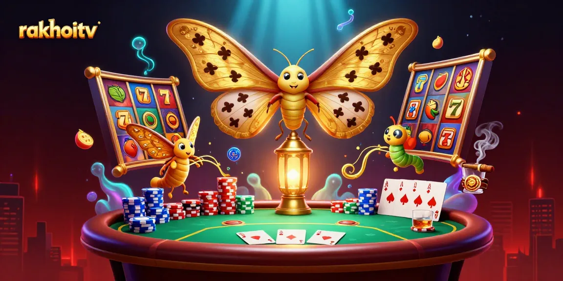 Engage with rakhoitv's immersive gambling world featuring vibrant slot reels and poker elements.