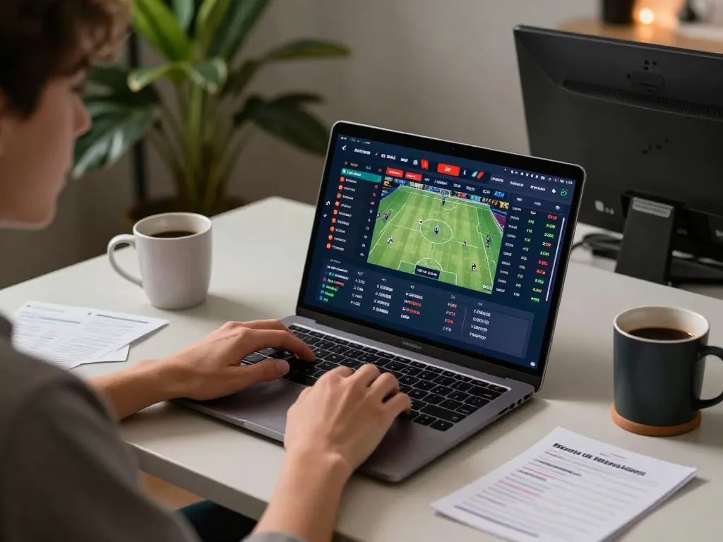 Person engaged in sports betting on CM88, displaying live odds and match highlights.