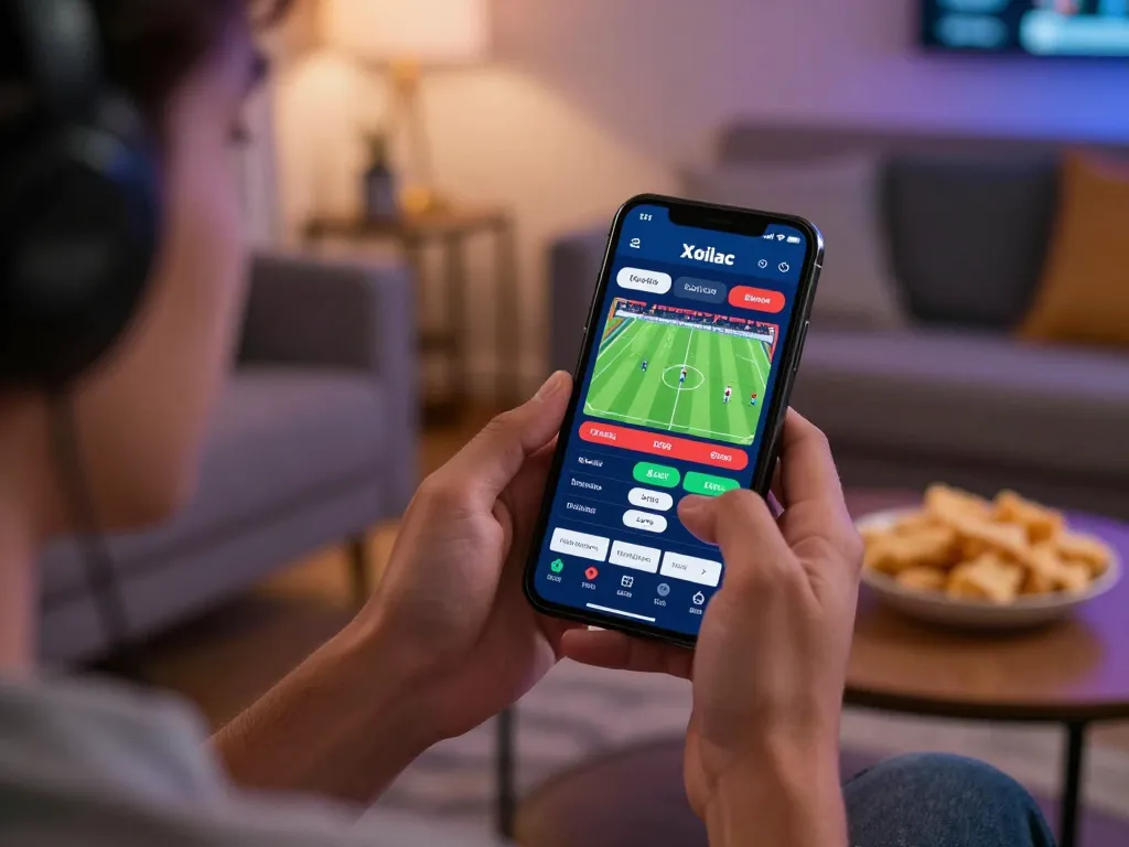 Xoilac sports betting on mobile showcasing live football odds in a cozy home setting.