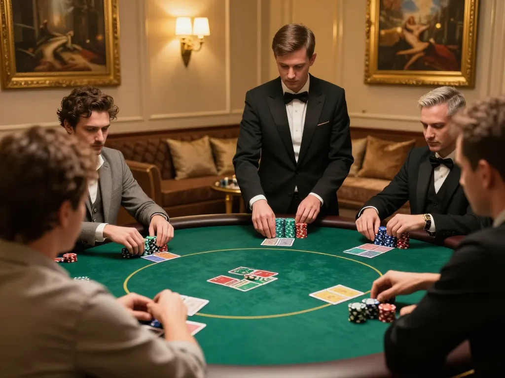 Players enjoying a high-stakes poker match at an exclusive table featuring da88 chips, highlighting luxury gameplay.