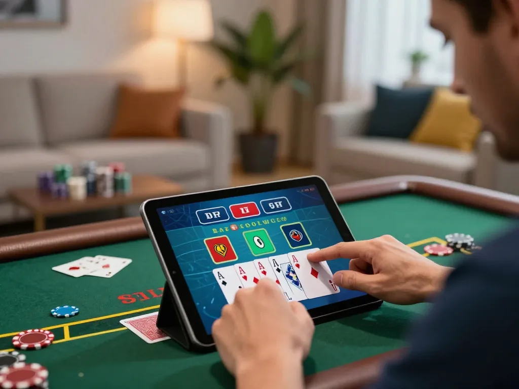 Engaging online blackjack session at home, showcasing man88a gaming experience
