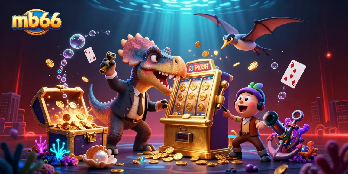 Experience the excitement at mb66 as a pachycephalosaurus activates a jackpot, surrounded by animated casino themes.