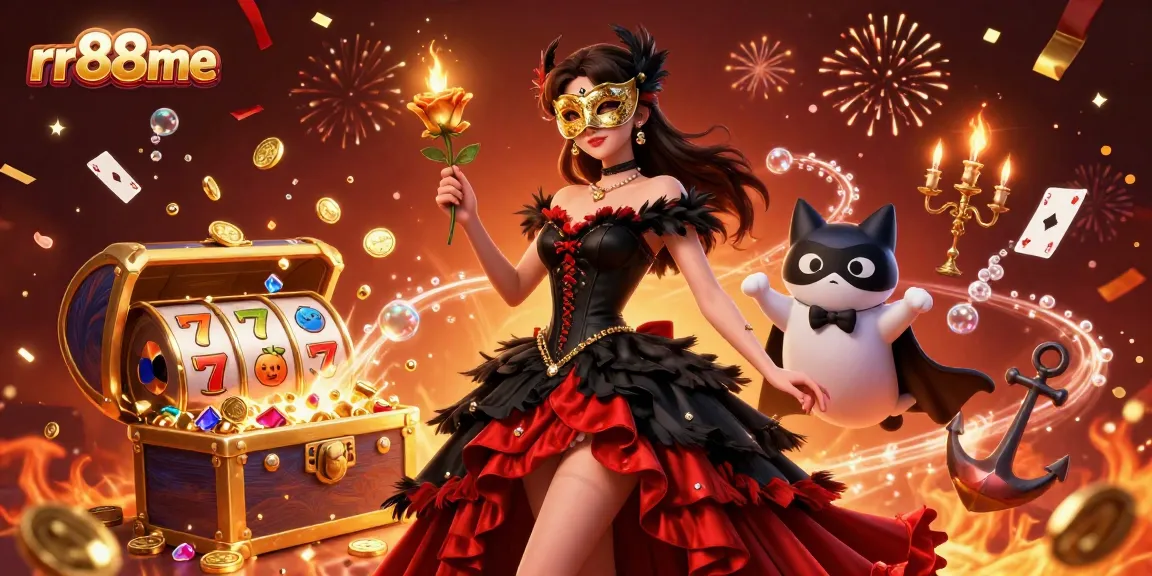 Engage in thrilling gameplay at rr88me with this vibrant, dynamic casino scene featuring slot reels and stunning characters.