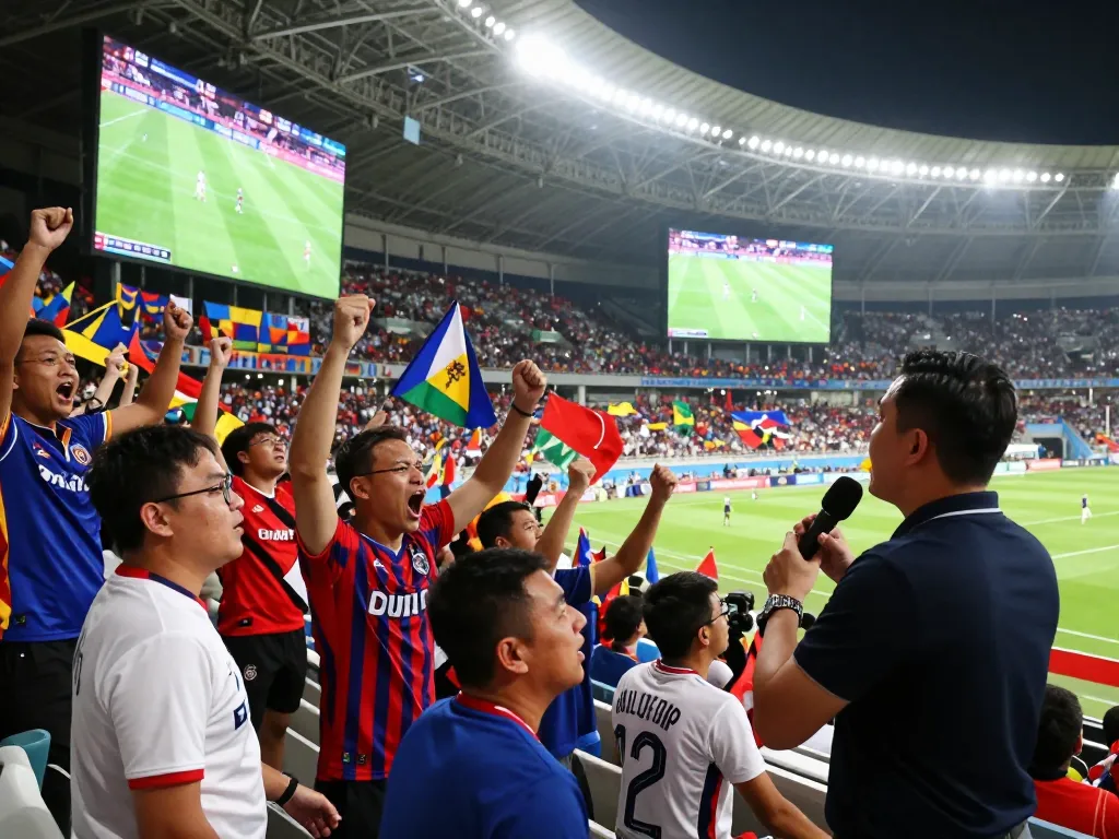Live soccer match broadcasting trực tiếp bóng đá with enthusiastic fans and detailed statistics.