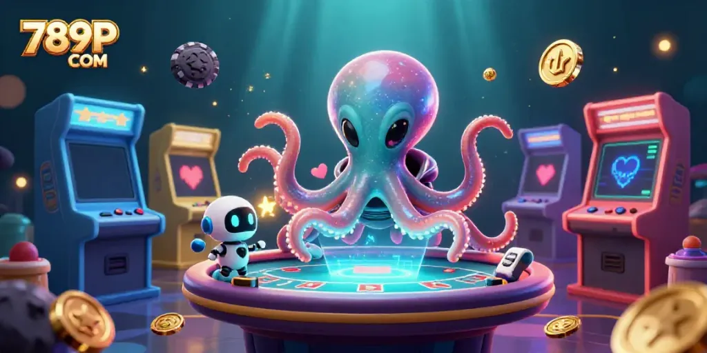Engage in thrilling adventures with 789P COM at a vibrant alien poker scene surrounded by virtual game elements.