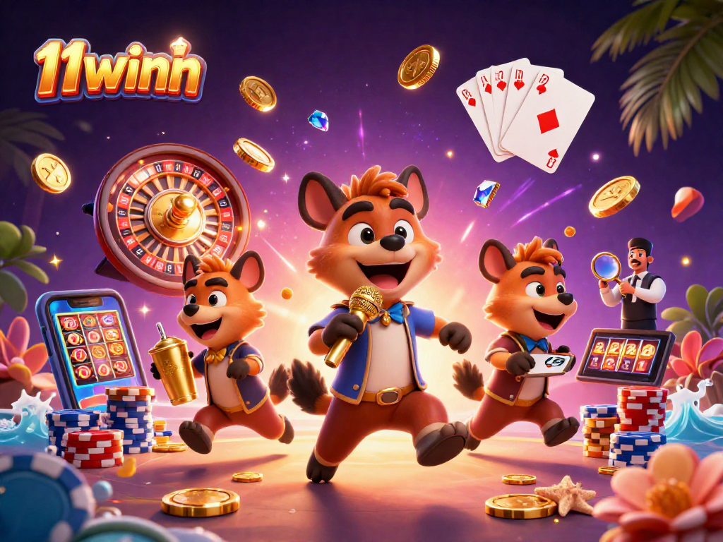 Experience the thrilling comedy casino vibe of 11winn with lively hyenas and dazzling gaming elements.