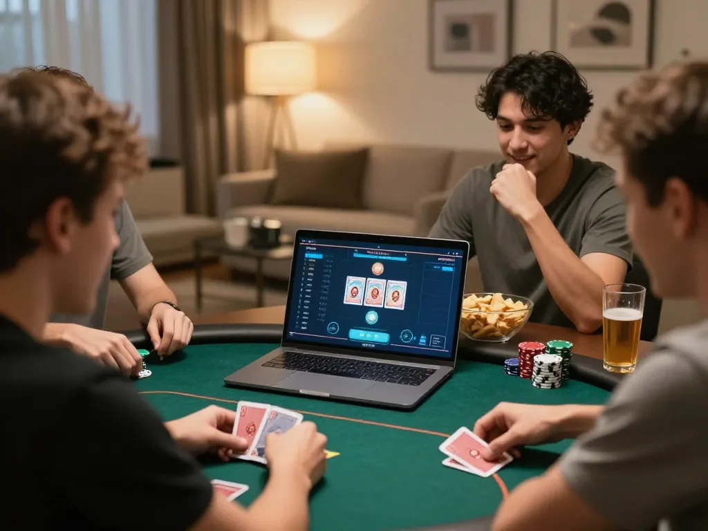 Player enjoying an online poker game experience with LV88 in a cozy home setting