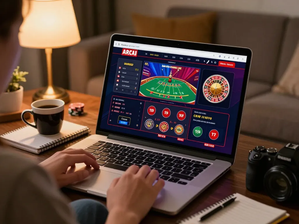 Player engaging with live dealer games on 23win168 laptop, warm home setting
