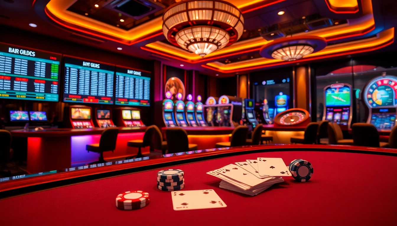 Experience the thrilling sports betting atmosphere at https://du88.cx/ with luxurious tables, chips, and vibrant slot machines.