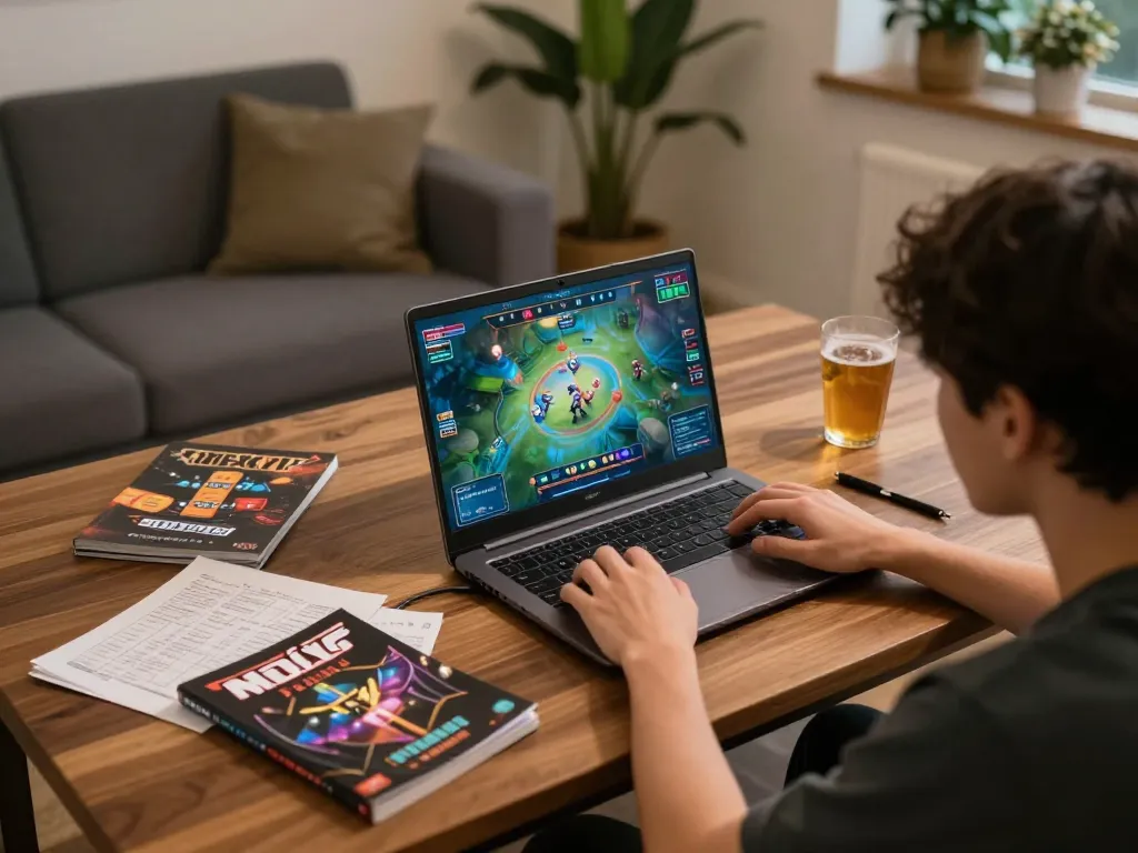 Engaging scene of a player immersed in tài xỉu online gambling, surrounded by strategy notes.