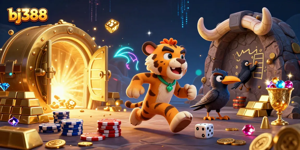 Enjoy thrilling gambling adventures at bj388's colorful prehistoric casino with unique characters.