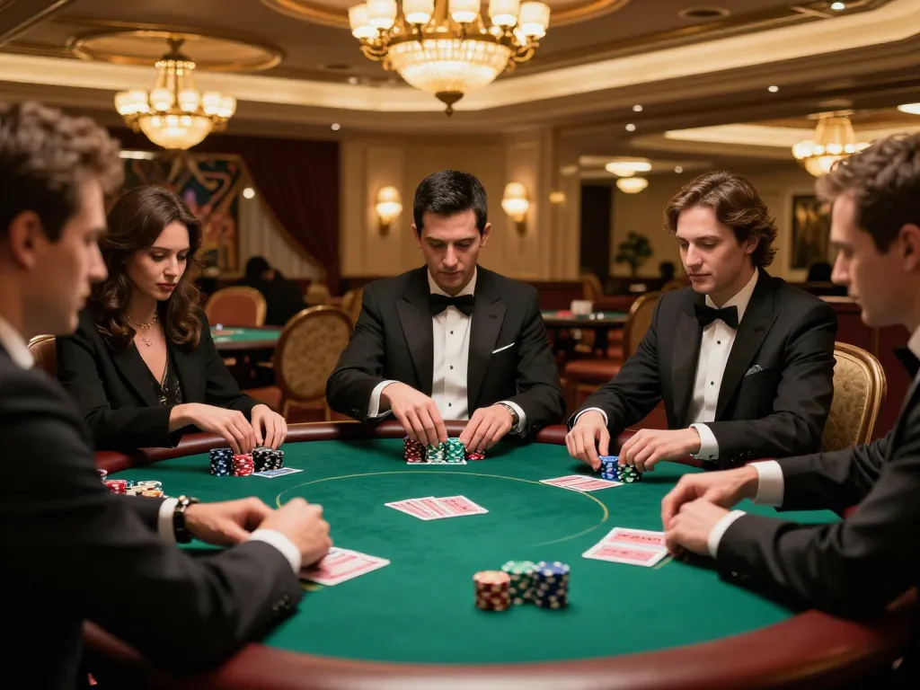 Players engage in a thrilling poker game at a luxurious casino, showcasing UU8888 with high-stakes action.