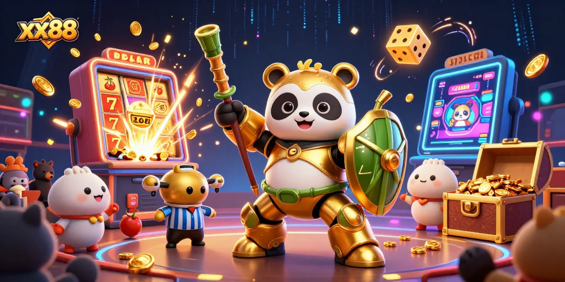 Experience thrilling gameplay at xx88 with dynamic scene featuring a panda and exciting casino elements.