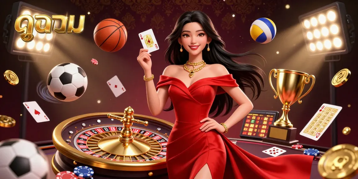 Engage with ดูบอล in an ultra-detailed 3D illustration of a beautiful woman showcasing sports betting excitement.