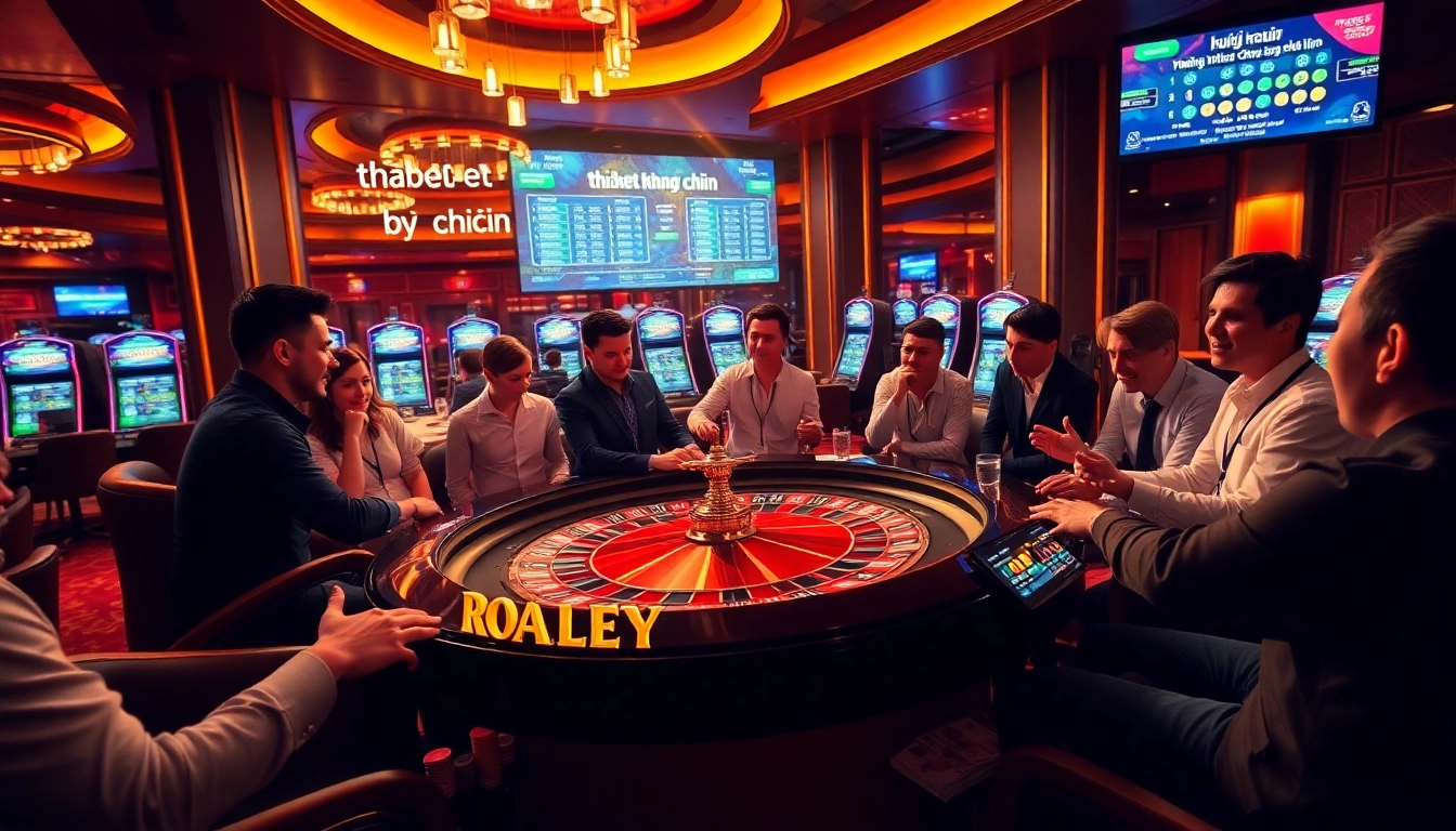 Experience the thrill of gambling as players engage at a roulette table; thabet không bị chặn adds excitement to the scene.