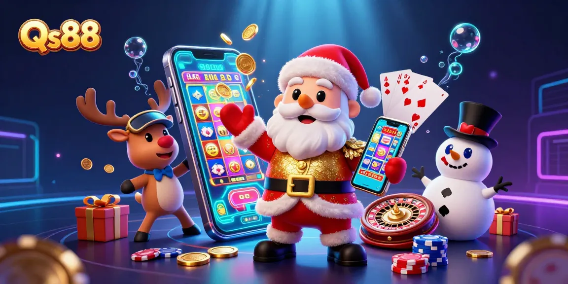 Experience the excitement of Qs88 with vibrant characters in a dynamic casino scene featuring jackpots and casino games.