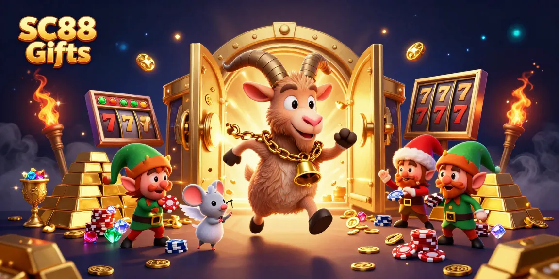 Experience SC88 Gifts with a festive Krampus goat overseeing an action-packed casino scene filled with excitement.