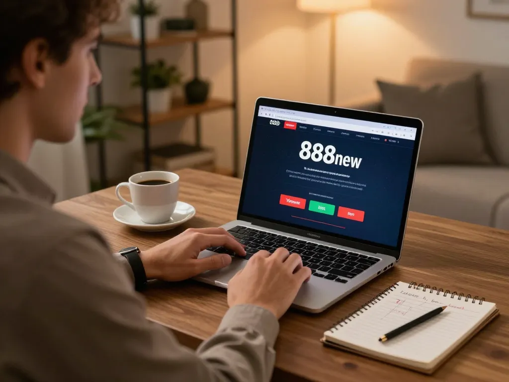 Engaging online gambling session on 888new platform with cozy home backdrop