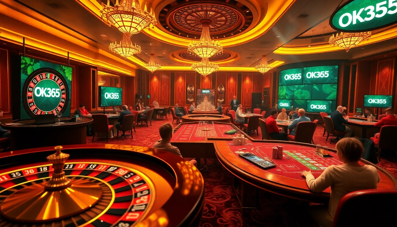 Players enjoying an exciting game at an OK365 casino, showcasing vibrant tables and thrilling action.